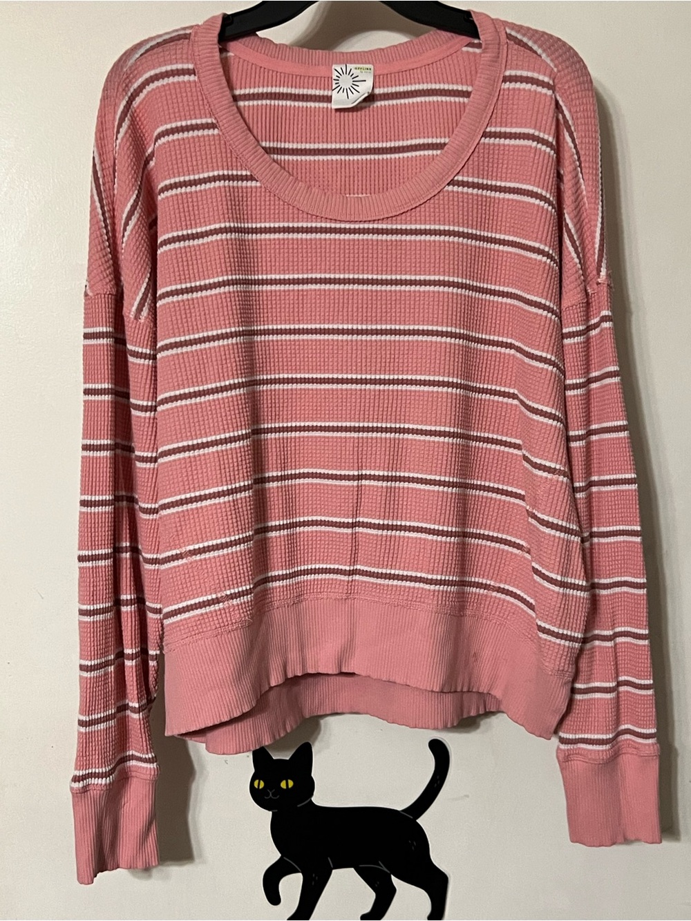 aerie Pink Striped Waffle-Knit Pullover